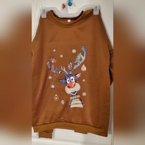 Size large brown sweatshirt with a 'patchwork' reindeer on the front- brand new